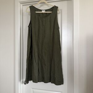 J Jill Love Linen 100% linen tank dress summer spring XL olive green